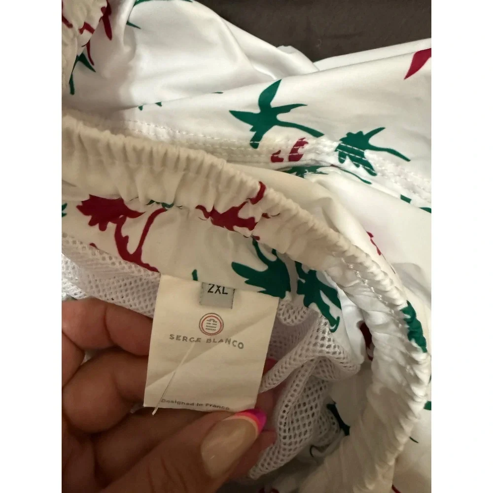 Serge Blanco Mens 2XL White Swim Trunks Palm Tree Print Drawstring Shorts‎